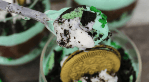 green pudding cup close up