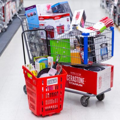 full shopping carts at warehouse sale