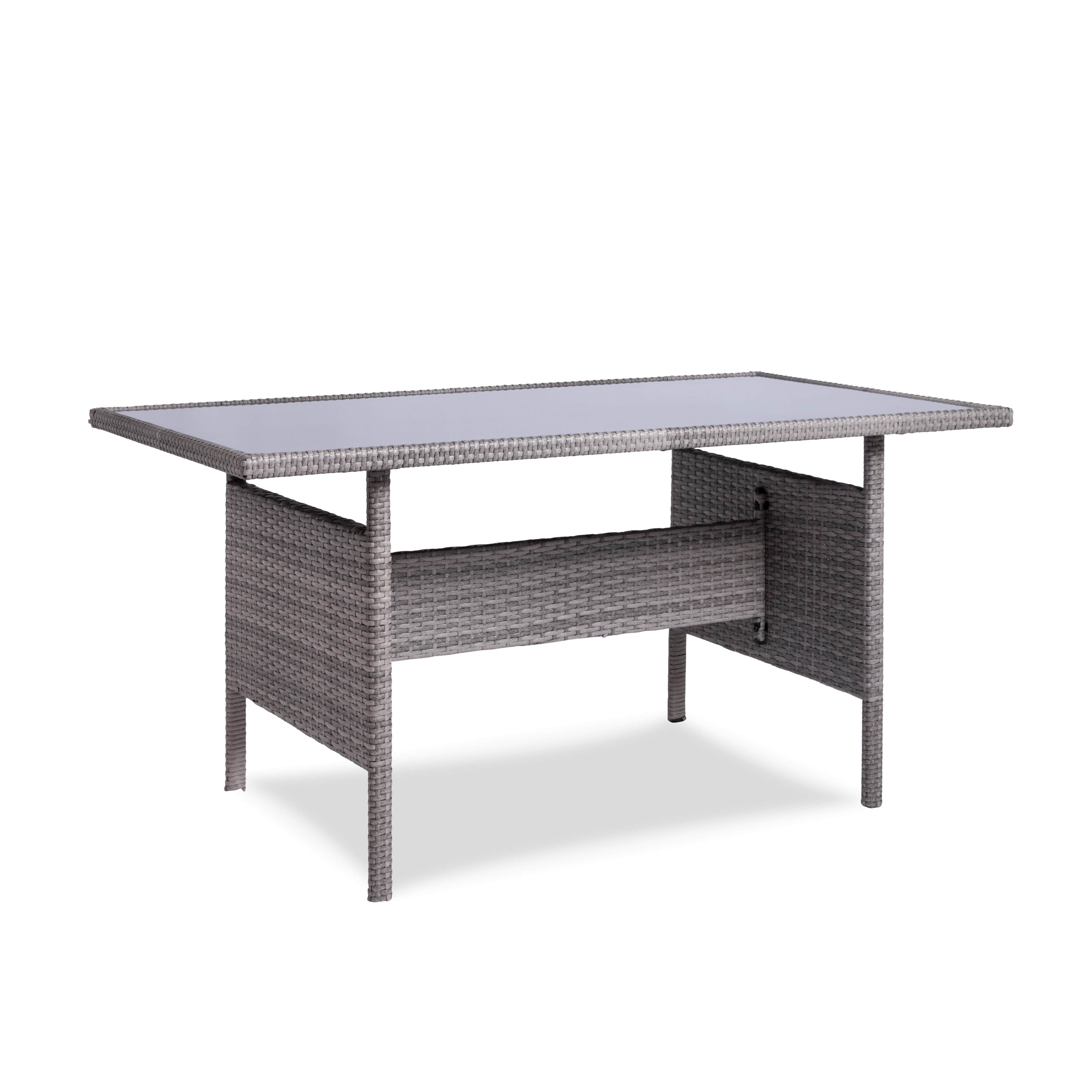 grey woven dining table with glass top