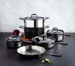 brushed stainless steel cookware set