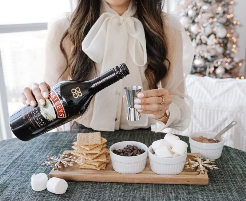 Charlene with bonfire s'mores cocktail ingredients