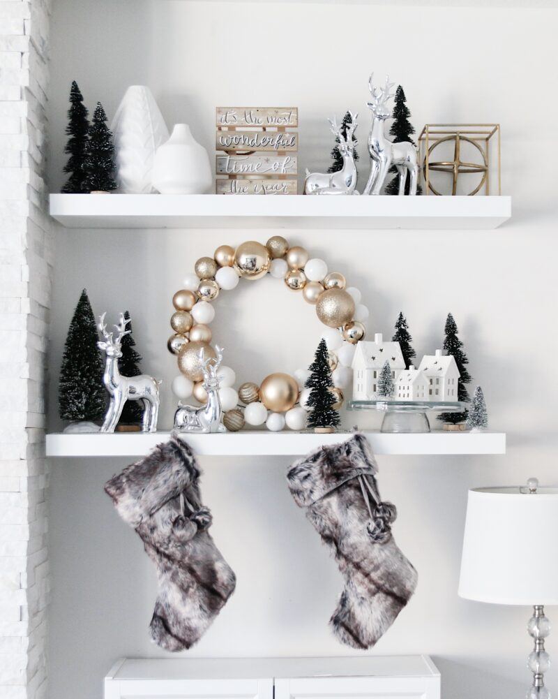 shelf with christmas decor