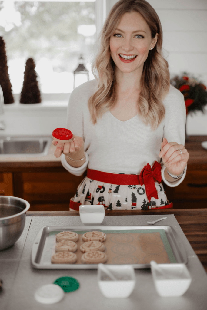Jenny of Little Love Lifestyle holding using KSP cookie press